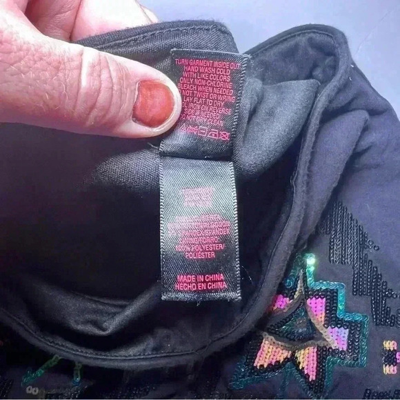 Bongo Juniors Black Sequin Tribal Aztec Geometric Pattern Knit Mini Skirt Sz M - Picture 5 of 7